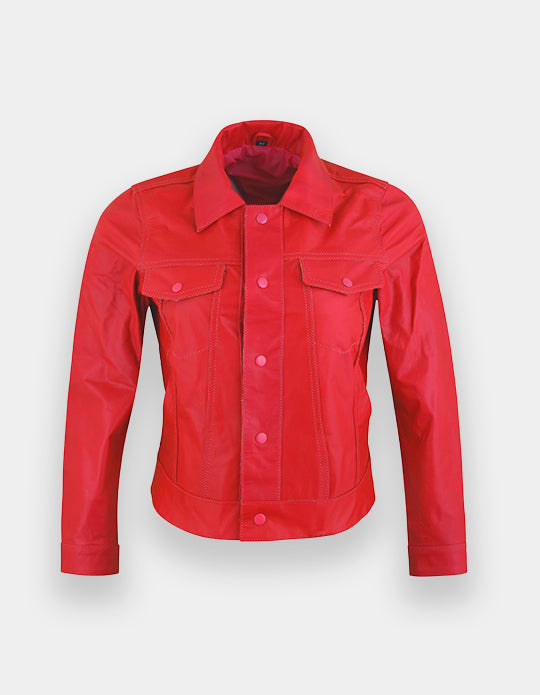 Women's Leather Trucker Jacket Classic Western Casual Denim Jeans Jacket, Chaqueta de cuero estilo camionero.